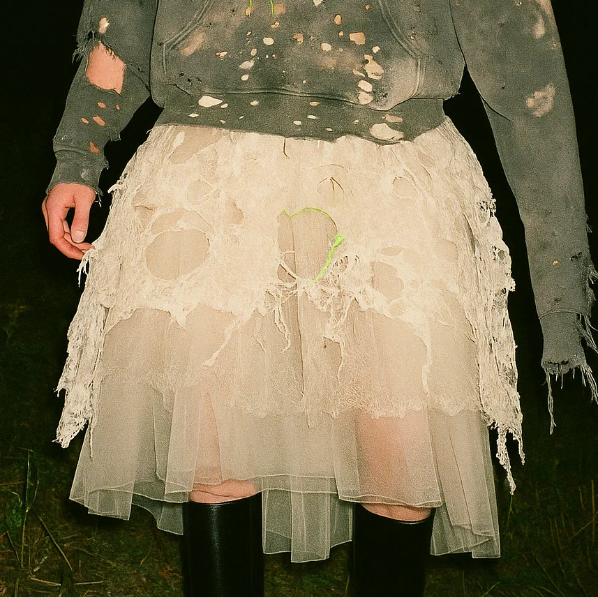 Deconstructed Multi-Layered Distressed Skirt