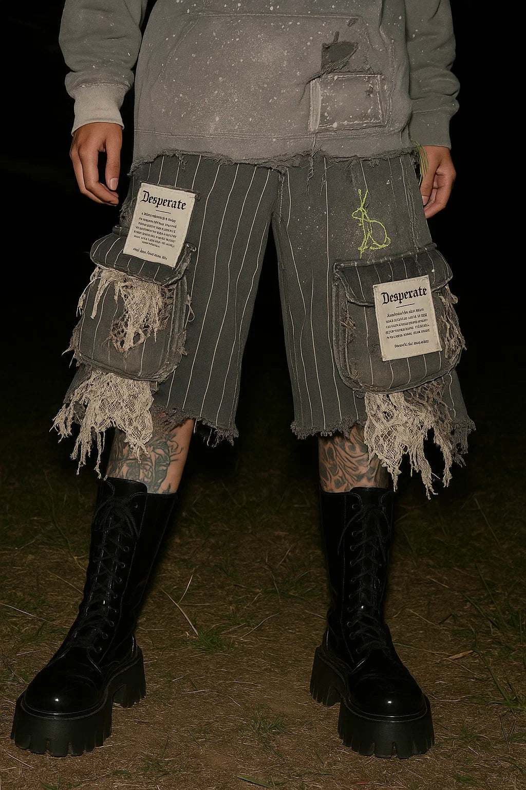 Limited Deconstructed Wide-Leg Denim Shorts