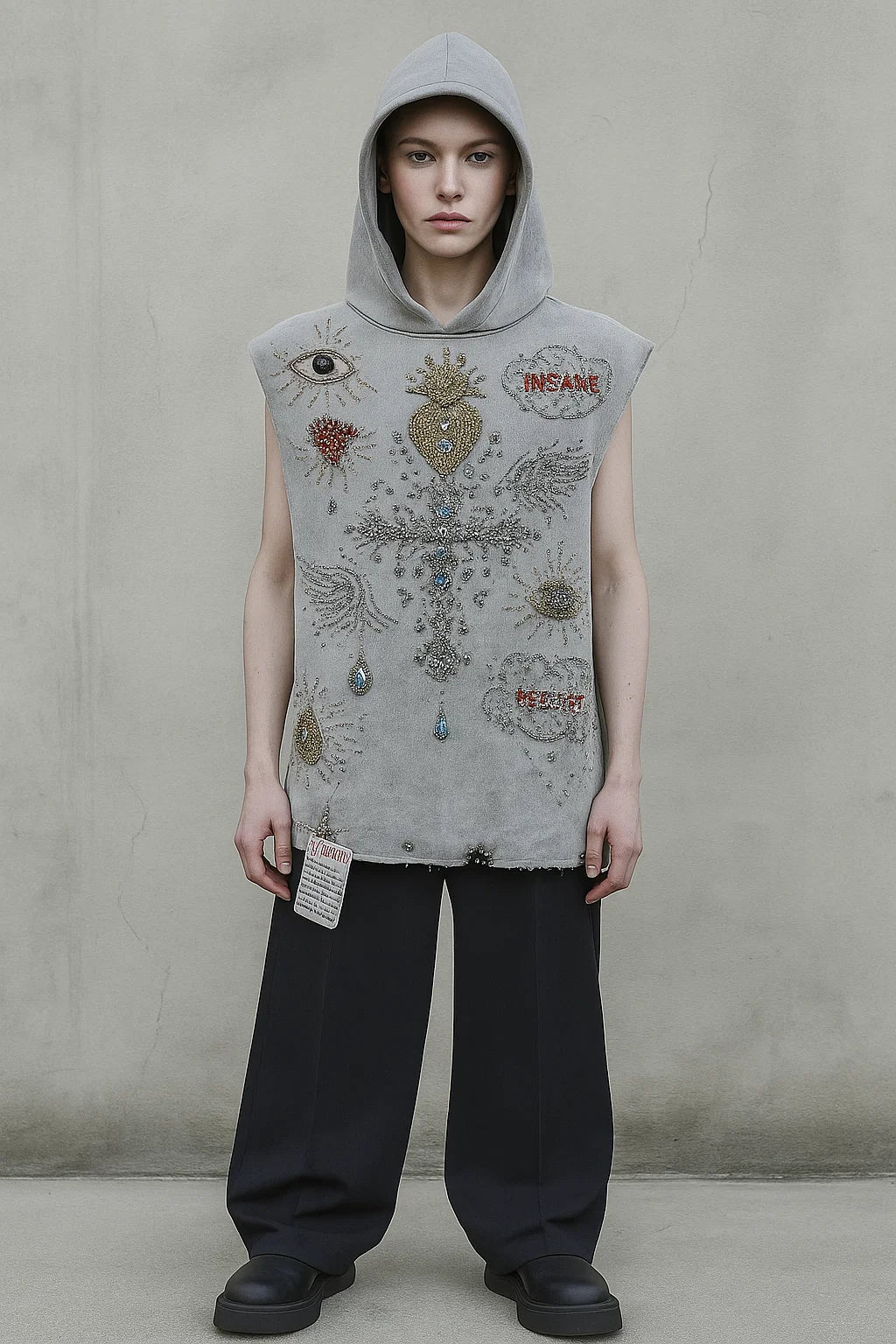 Oyster grey Sleeveless Hood